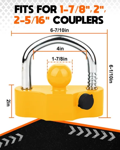 Miniatura 2 de DEEAGLE Bloqueo de acoplador de remolque, bloqueo de enganche de remolque resistente para acopladores de 1-7/8 pulgadas, 2 pulgadas, 2-5/16 Amarillo