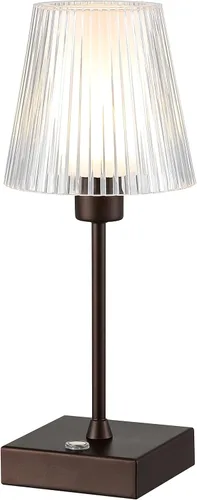 JONATHAN Y JYL7225A - Lámpara LED recargable portátil de bronce aceitado de 12.5 pulgadas, con pantalla acrílica acanalada transparente, regulable