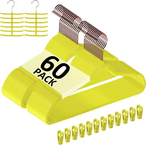 VECELO Perchas de terciopelo de alta calidad resistentes (paquete de 60), antideslizantes y ahorran espacio con 8 clips para los dedos y soporte