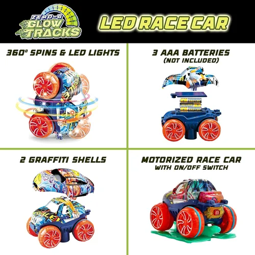 Miniatura 5 de USA Toyz Zero-G Glow Pista de Carreras para Niños - Juego de Pista de Carreras Flexible de 150 Piezas que Brillan en la Oscuridad con Ventosas