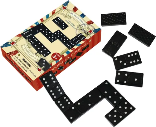 Juego de Dominó de Madera Doble 6 de Offelec - 28 fichas de dominó negro para niños, adultos y juegos familiares | Ideal para 2-4 jugadores | 1