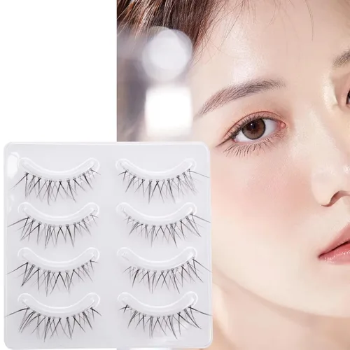 Miniatura 3 de Pestañas postizas de aspecto natural, 4 pares de pestañas postizas naturales, suaves, ligeras, cómodas, cortas, banda cruzada, hechas a mano