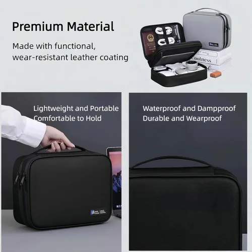 Miniatura 4 de Organizador de artículos electrónicos, estuche de viaje organizador de cables, bolsa organizadora de cables de doble capa, accesorios