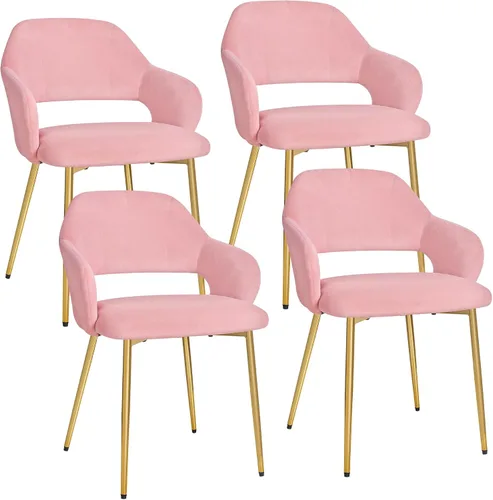 Miniatura 8 de VECELO Juego de 6 sillas de comedor de terciopelo, modernas sillas de cocina tapizadas con cojín, respaldo acolchado y patas de metal, color rosa
