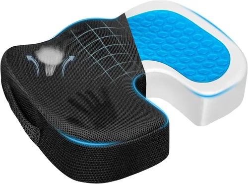 Season Guard Cojín de asiento para silla de oficina, alivio del dolor de coxis, cojín de gel de espuma viscoelástica para aliviar el dolor de Negro