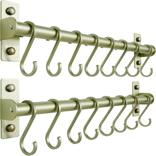 Miniatura 9 de Dseap Soporte Colgante para Utensilios de Cocina, Estante para Ollas y Sartenes Montado en la Pared, Riel de Cocina con 8 Ganchos para Colgar Dorado