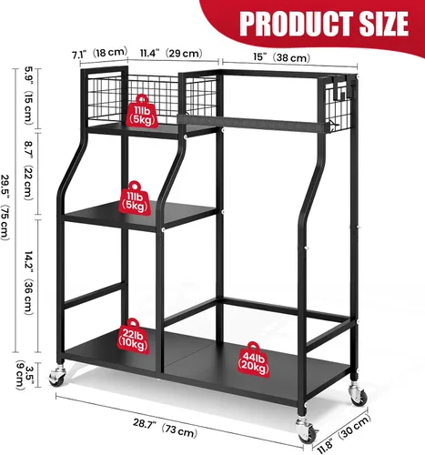 Miniatura 2 de TOOLF Organizador de bolsas de golf, almacenamiento para palos de golf con ruedas, soporte de metal resistente para bolsa de golf para el hogar