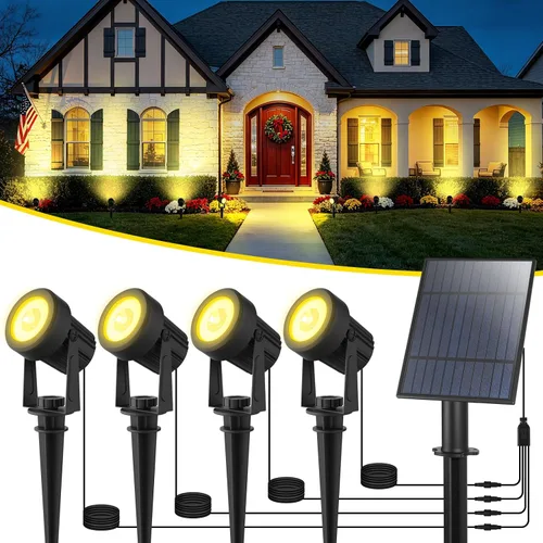 Miniatura 17 de T-SUN Focos solares al aire libre impermeables, luces de paisaje solares 2 en 1 LED para jardín, focos solares para árbol, jardín, estanque, piscina
