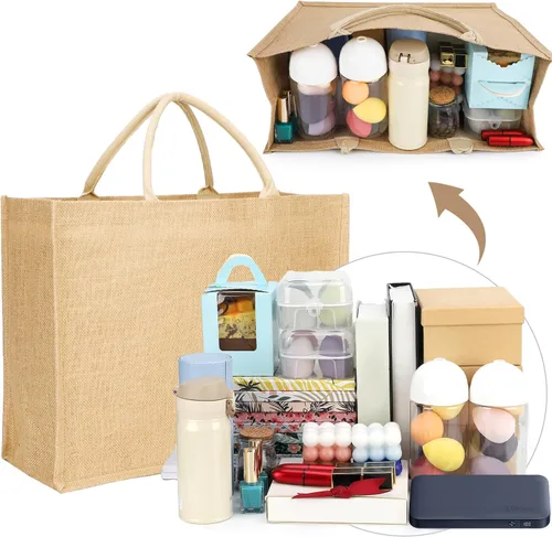 Miniatura 4 de Segarty Bolsa de arpillera, paquete de 6 bolsas grandes reutilizables de lona de yute con asas, bolsas de mano en blanco a granel para damas