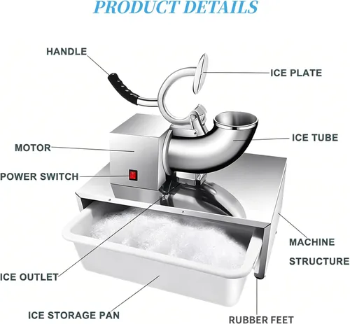 Miniatura 2 de Commercial Ice Crusher 350W, 220 LBS/H Snow Cone Machine 10L Crushed Ice Box, 1420RPM Stainless Steel Ice Shaver Machine, for Family, Restaurants