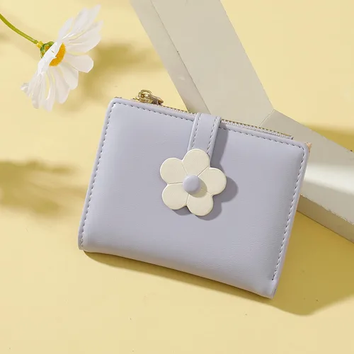 Miniatura 63 de MEISEE Billetera pequeña para niñas y mujeres, billetera de tres pliegues, bolsillo para efectivo, con estampado de flores, monedero con ventana