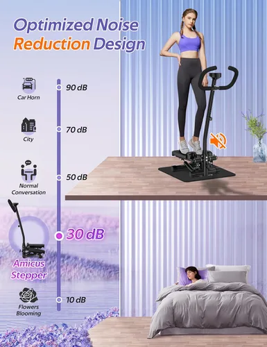 Miniatura 4 de Amicus Mini Stepper with Handlebar for Exercise, Stair Stepper with Resistance Band, Hydraulic Fitness Stepper Machine for Home, 330lbs