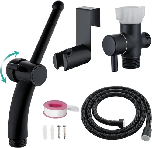 BARROCK Juego de rociadores de bidé de mano avanzados para inodoro, baño ergonómico, kit de accesorios de bidé para ducha musulmana, higiene Negro