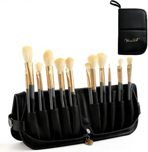 YLYZ Bolsa de brochas de maquillaje, resistente al agua, organizador de soporte para brochas de maquillaje, bolsa de viaje para brochas de Negro