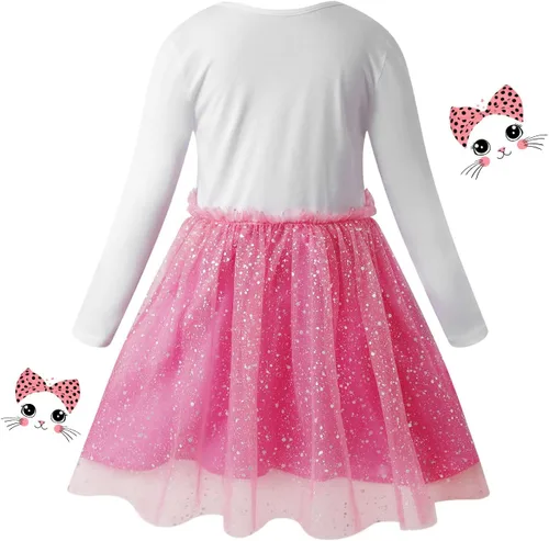 Miniatura 2 de VASCHY Vestido para niñas, lindo atuendo casual de otoño y primavera de manga larga, para niñas pequeñasgrandes, talla 3-10T