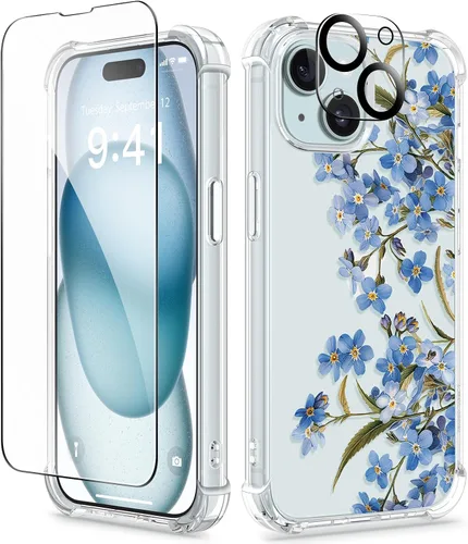 Miniatura 65 de GVIEWIN - Funda floral para iPhone 14 de 6.1 pulgadas, protector de pantalla + protector de lente de cámara, no se amarillenta, a prueba de golpes