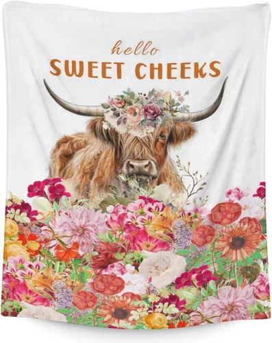 Miniatura 23 de Mercuryelf Highland Cow - Manta suave, mullida y cálida, 30 x 40 pulgadas, manta pequeña para regazo y cuna, color beige, bonito regalo para bebé
