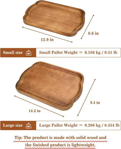 Miniatura 2 de Juego de 2 bandejas de servir de madera rústica, bandejas decorativas rectangulares marrones estilo granja, tablas de charcutería, plato