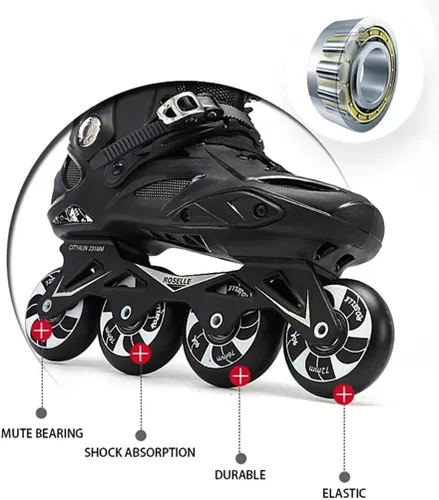 Miniatura 8 de Patines profesionales en línea, unisex, para exteriores, para adultos, hombres y mujeres, niños y niñas (negro, talla 4-12)