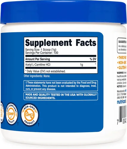 Miniatura 4 de Nutricost Acetil L-carnitina (ALCAR) 100 GMS (paquete de 2) – 100 porciones cada una – 1000 mg por porción – Polvo puro de acetil L-carnitina – Sin