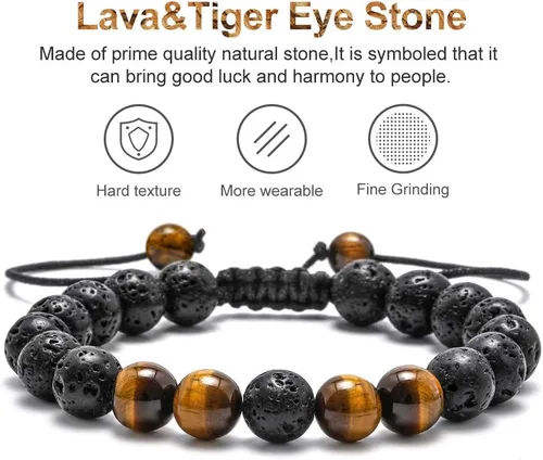 Miniatura 3 de M MOOHAM - Pulseras de piedra natural para hombre, ojo de tigre de 516 de pulgada, ágata mate, piedra de lava, regalos para niños y adolescentes