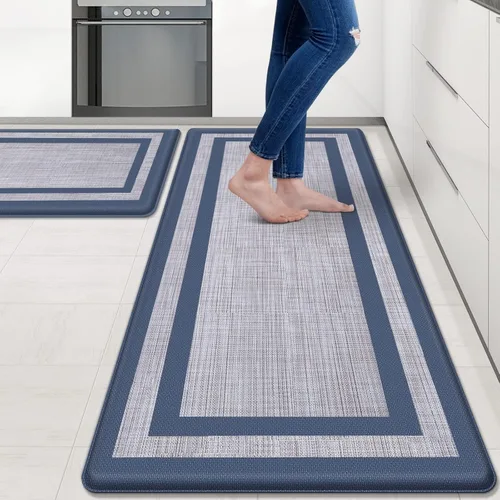 Miniatura 10 de Mattitude Juego de 2 tapetes de cocina, acolchados antifatiga antideslizantes, ergonómicos, cómodos para cocina, suelo, oficina, fregadero, azul