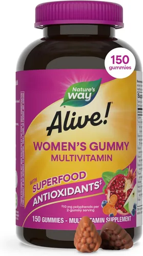 Miniatura 8 de Nature's Way Alive! Gomitas multivitamínicas para mujer, multivitaminas masticables diarias para mujeres, vitaminas A, C, D3, E, vitaminas B, apoya