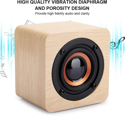 Miniatura 4 de Altavoz Bluetooth retro, altavoz portátil de madera amarillo alimentado por USB con sonido HD y graves ricos para computadora PC