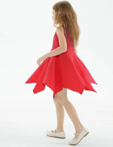 Miniatura 5 de Noomelfish Vestido de verano de algodón sin mangas con dobladillo de pañuelo para niñas (3-12 años)