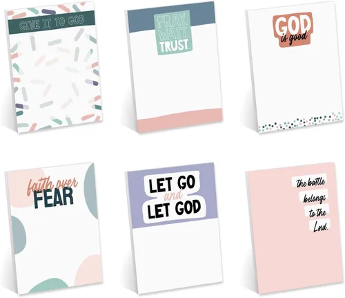 Lindos blocs de notas adhesivas cristianas, notas adhesivas de afirmación religiosa de 3 x 4 pulgadas, 50 hojas por bloc, juego de 6 diseños de