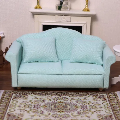 Miniatura 2 de Sofá de casa de muñecas, muebles en miniatura, sofá con almohadas para sala de estar, decoración de escritorio, sofá de tela, mini accesorios