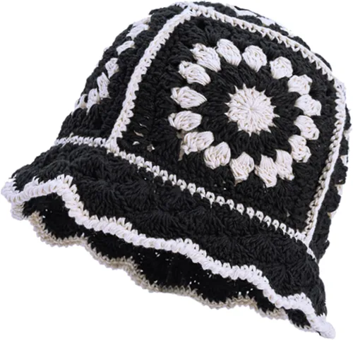 XYIYI Sombrero de Cubo de Ganchillo Tejido para Mujer Hecho a Mano Plegable Sombrero de Playa Lindo Sombrero de Pesca Tejido a Mano