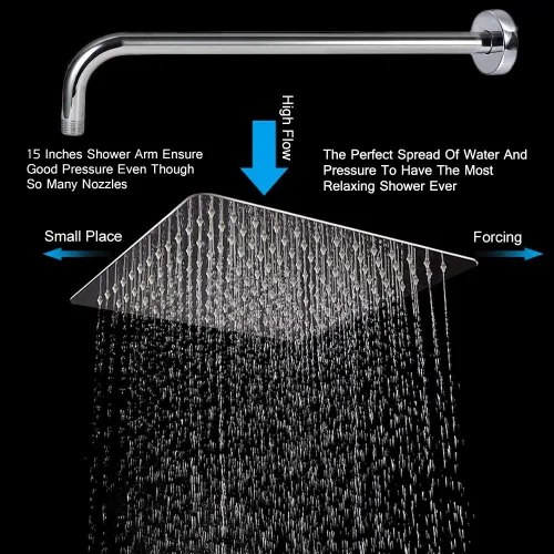 Miniatura 5 de NearMoon - Alcachofa de ducha de lluvia cuadrada con brazo extensible, de acero inoxidable grande, cascada, cobertura de cuerpo completo