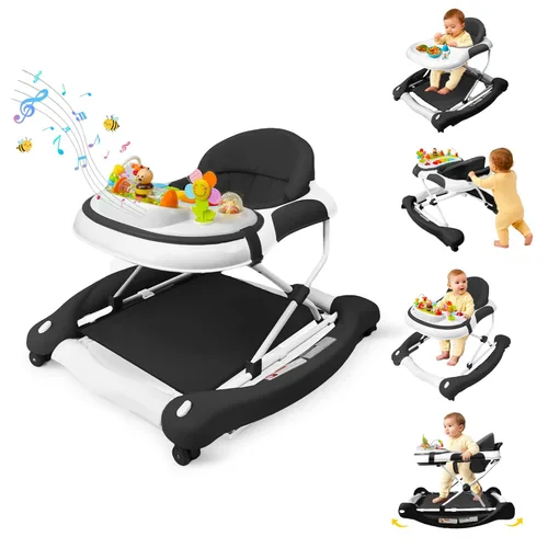 Andador de bebé 5 en 1, andador con música y luces para bebé niño niña de 6-12 meses, andadores de bebé plegables con ruedas y combo de rebotador