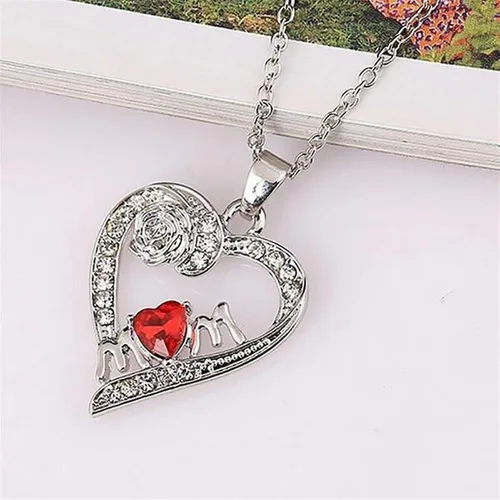 Miniatura 4 de Essencedelight - Collar con colgante de rosa con corazón de amor, collar con dije de letra para mamá, lindo collar de cristal para mamá de hija