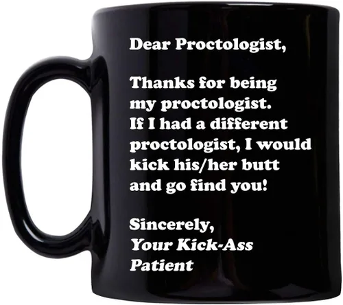Taza de café de cerámica negra de 11 onzas, regalo de agradecimiento para proctología, médico, escuela de medicina, cirujano colorrectal, cirugía