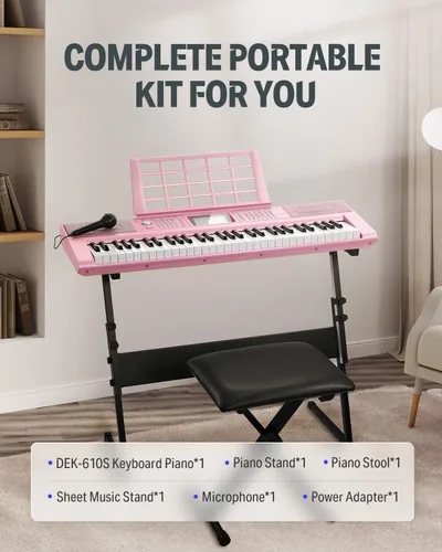 Miniatura 7 de Teclado de piano Donner 61 teclas, kit de teclado eléctrico con 249 voces, 249 ritmos - Incluye atril de piano, taburete, micrófono, regalo para Rosa