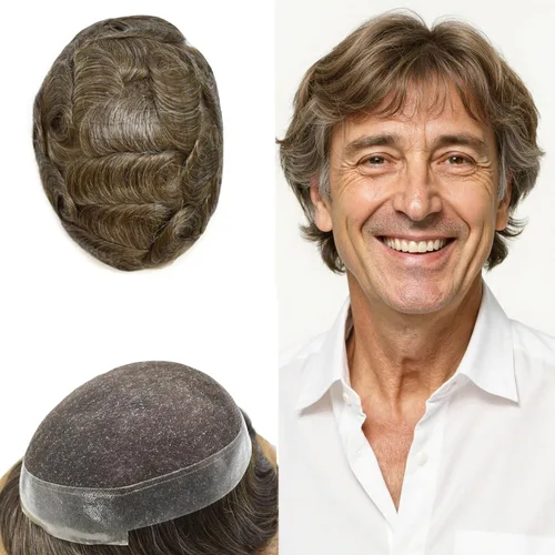 Miniatura 17 de Sistema de reemplazo de cabello de encaje francés para hombre, piezas de cabello de aspecto natural, color negro, marrón, rubio, gris, protesis