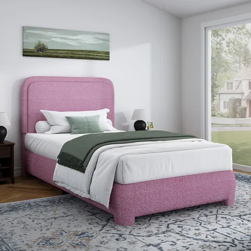 Miniatura 11 de BarnFurin Cloud Boucle - Base de cama de tamaño matrimonial, plataforma tapizada con cabecero, esquinas redondeadas suaves, no requiere somier, Beige