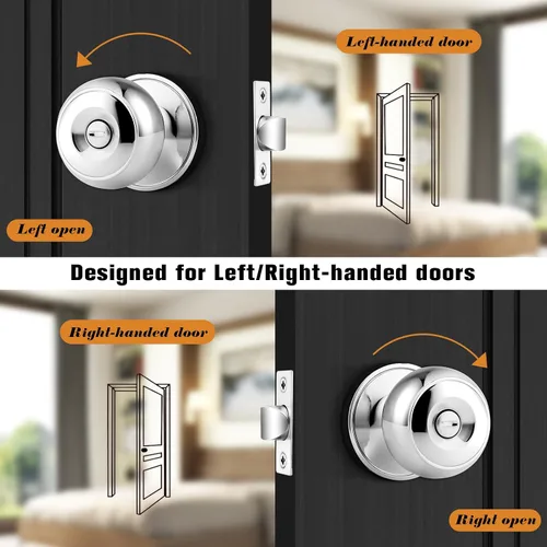 Miniatura 5 de Probrico - Pomo de puerta de privacidad con acabado de cromo pulido, cerradura de puerta interior para baño/dormitorio, manija de perilla redonda