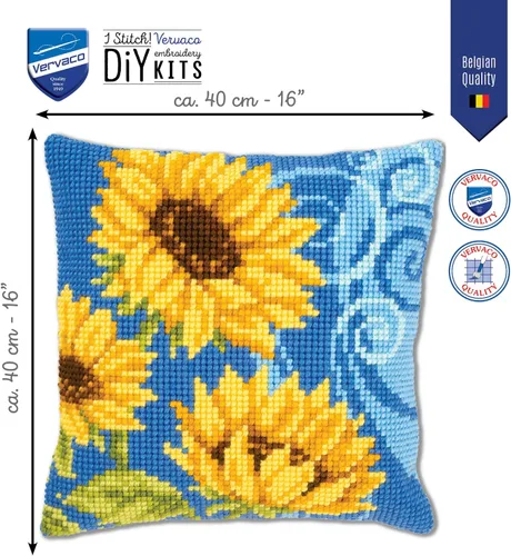 Miniatura 2 de Vervaco Kit de Cojín Punto de Cruz Girasoles Sobre Azul 16" x 16
