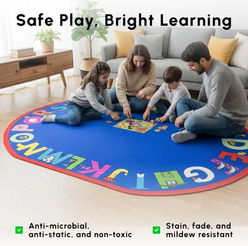Miniatura 5 de SAFECASTLE Alfombra para niños de 5 pies 4 pulgadas x 7 pies 8 pulgadas, alfa con actitud, alfombra educativa de aprendizaje ABC para aulas, salas