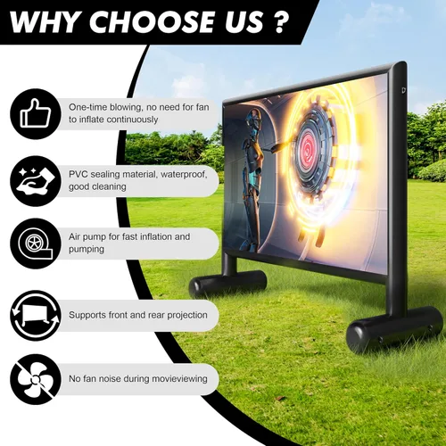 Miniatura 4 de Pantalla de proyector inflable, pantalla de cine inflable de PVC de 11 pies, diseño hermético al aire libre con bomba de aire de 600 W
