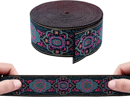 Miniatura 5 de PH PandaHall 7 yardas de cinta jacquard vintage de 1 1/4 pulgadas con ribete tejido bordado, cinta floral, ribete de tela, franja boho, cinta persa