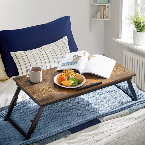 Miniatura 2 de SONGMICS ULLD110B01 - Mesa de escritorio para laptop, bandeja para cama o sofá, desayuno, parte superior inclinable ajustable, para diestros
