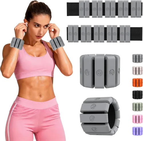 Miniatura 10 de Pesas de muñeca ajustables para mujeres y hombres, pesas de pierna para mujeres de 0.75lb-1lb-1.3lb cada una para caminar, yoga, danza, barre