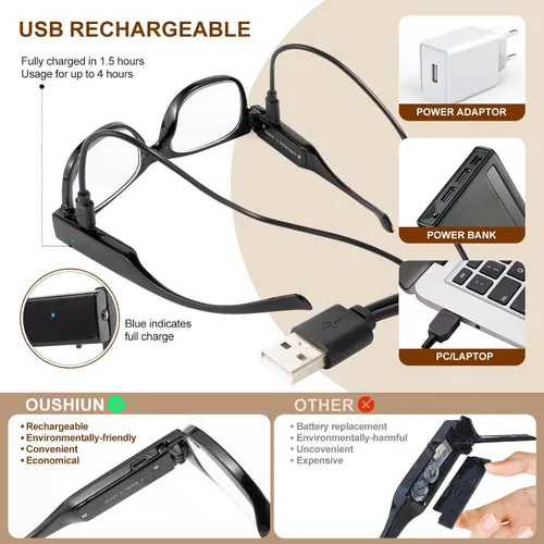 Miniatura 4 de USB Rechargeable Led Reading Glasses Lighted Eyewear for Women Men