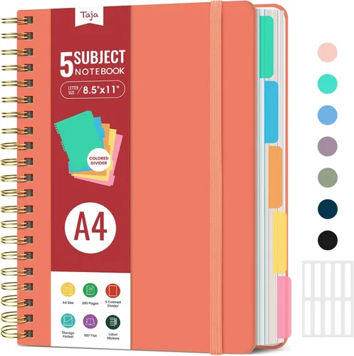 Miniatura 8 de Cuadernos de espiral con tapa dura para el trabajo con divisores y pestañas removibles, de 8.5"x11" con 5 divisiones para tomar notas y organizador