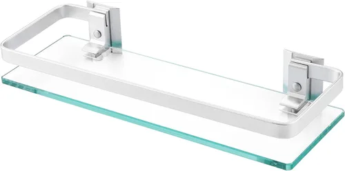 Baño estante de vidrio Kes con riel de aluminio y extra grueso vidrio templado, estantería de ducha rectangular estilo contemporáneo soporte de