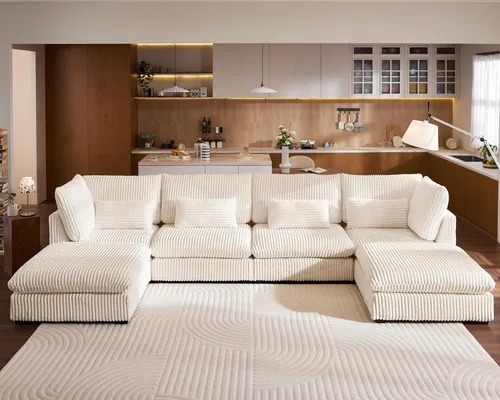 Miniatura 21 de Sofá Modular de Gran Tamaño, Sofá Seccional de Chenilla Nube Extra Profundo con Chaise Otomana, Sofá Esponjoso de Chenilla de 4 Plazas para Sala